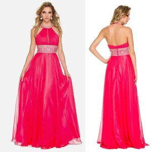 NWT Nox Anabel Empire Waist Evening Prom Formal Chiffon Gown, S (4-6), Fuchsia